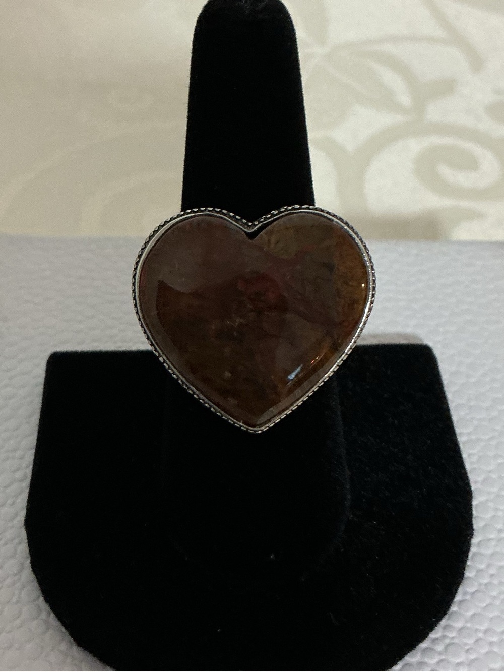 Honey Amber Carnelian Agate Heart Shape Sterling Silver Ring